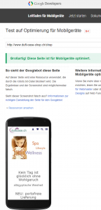 Resultat der Google Überprüfung bezüglich mobile Website